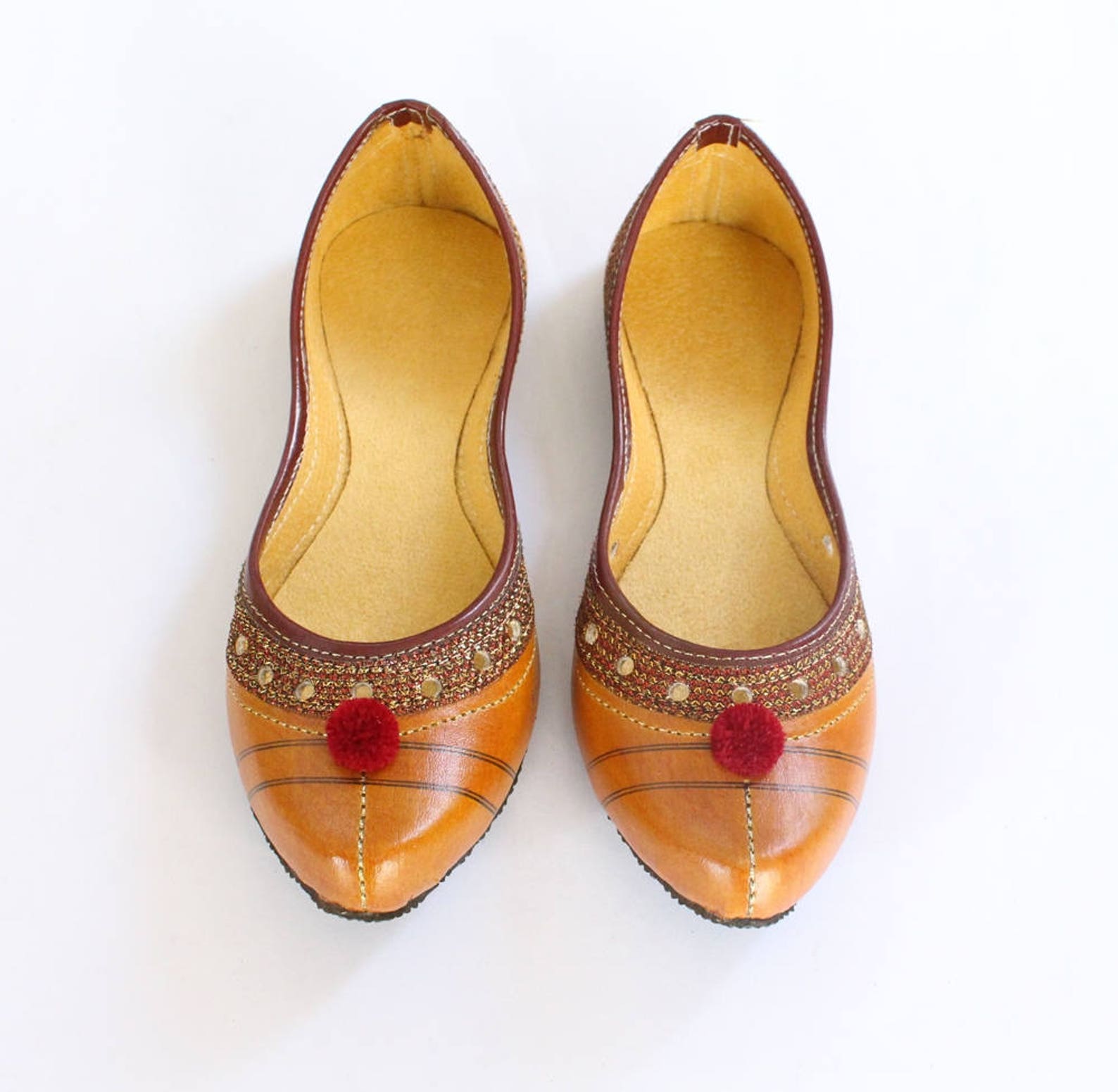 indian flat shoes/women shoes/punjabi jutti/orange shoes/ballet flats/muslim shoes/handmade khussa wedding women shoes us size 4
