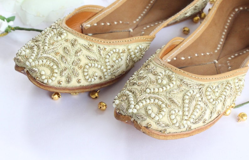 Indian Bridal Wedding ShoesWomen Lehnga Gold Jutti ShoesGold Wedding FlatsGold Ballet FlatsJasmine Khussa Punjabi Shoes US Size 4.557