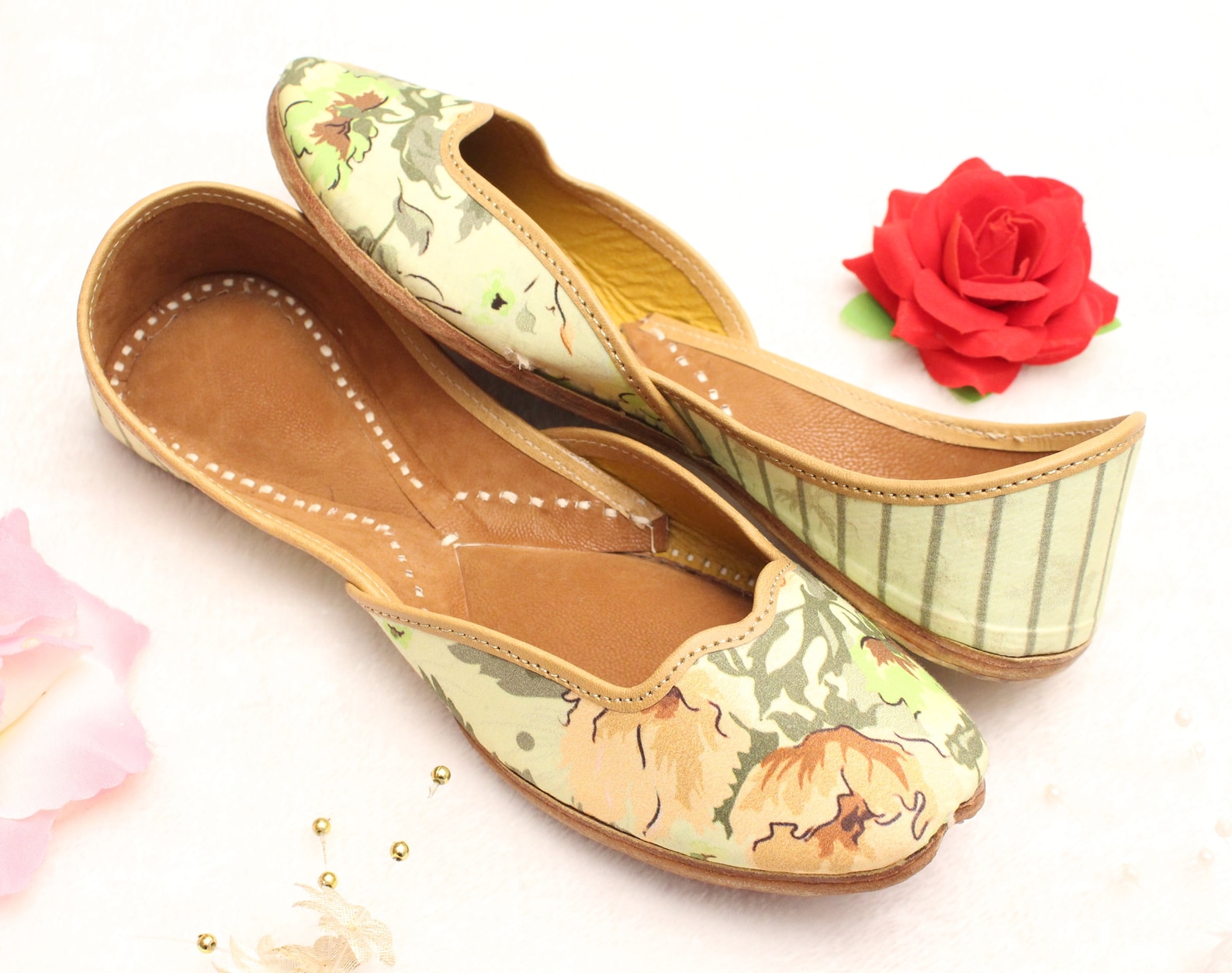 women shoes flats/india punjabi jutti/flower pastel green flat sandal shoes/bollywood indian leather shoes/ballet flats/khussa s