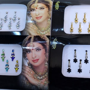 Gold/Silver/Black/Multicolor Long Face Bindi ,Bridal Bindis Stickers,Long Bindis,Gold Bindis,India,Wedding Bindis,Self Adhesive Stickers