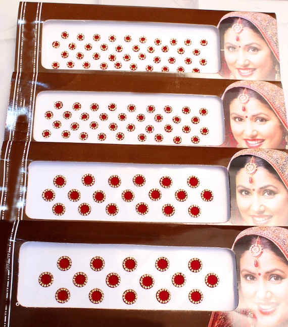 Maroon Round Bindis With Gold Stone Outline,round Bindis,velvet Red Bindis  Face Jewels Bindis,bollywood Bindis,self Adhesive Stickers Pack -   Israel