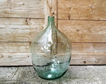 Vintage Large Wine Bottle Green Glass Wine Bottle Glass Demijohn 1940s Wine Bottle Antique Wine Jar Old Wine Jug Farmhouse Decor Storage Jar