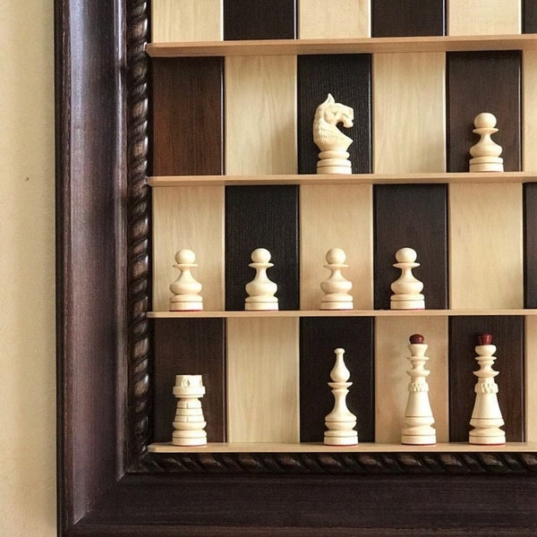 Handmade modern chess board, Vertical wooden chess set wood, Wall Hanging unique board game Large chess Luxury Handcarved Exclusive chess