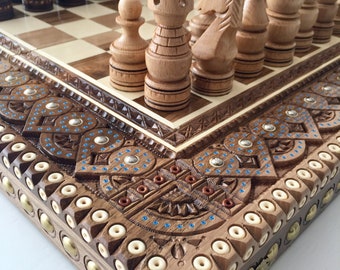 Handmade Wooden chess set gift Wooden chessboards, Backgammon board, Big board game, Chess set wooden Chess sets with board Carved Chess Set