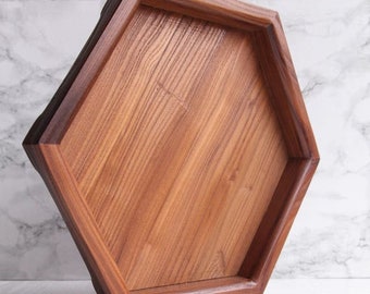 Wood Geometric Tray, Hexagon Tray with Handles, Modern Tray, Wooden Serving Tray, Breakfast Tray, Wood Platter, Centerpiece Decorative Tray