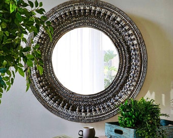 Ornate small Wall Mount Mirror Contemporary wall mirrors decorative, Carving wooden mirror large, Unusual mirror for wall décor