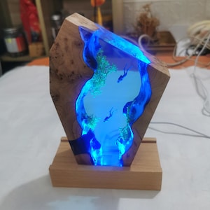 Personalized Diver Night Light: Epoxy Wooden Deep Sea Lamp