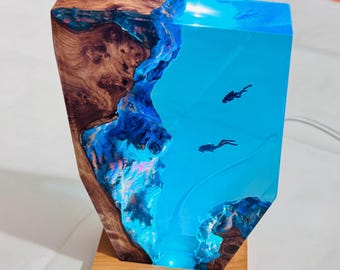 Handmade Ocean Resin Lamps – A Gift for Son, Bedroom Decor Night Light