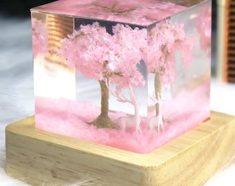 Custom Reindeer Cherry Blossom Resin Night Light – Handmade Keepsake for Wife, Daughter or Friend