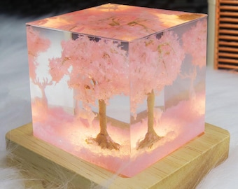 Personalized Deer Cherry Blossom Resin Night Light: Custom Engraved Gift