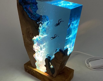 Handmade Diver Night Light: Custom Ocean Resin Lamp