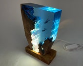Diver's Night Light, Scuba Diving Deep Sea Exploration, Personalised Epoxy Wooden Light, Freediving, Unique Decor Gift, Christmas Gift