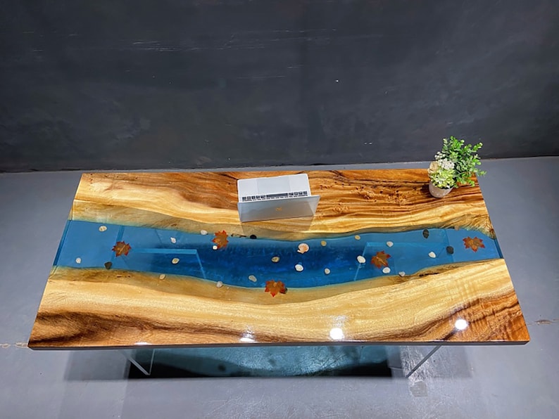 Blue River Table Top With Epoxy Inlay Senna Siamea