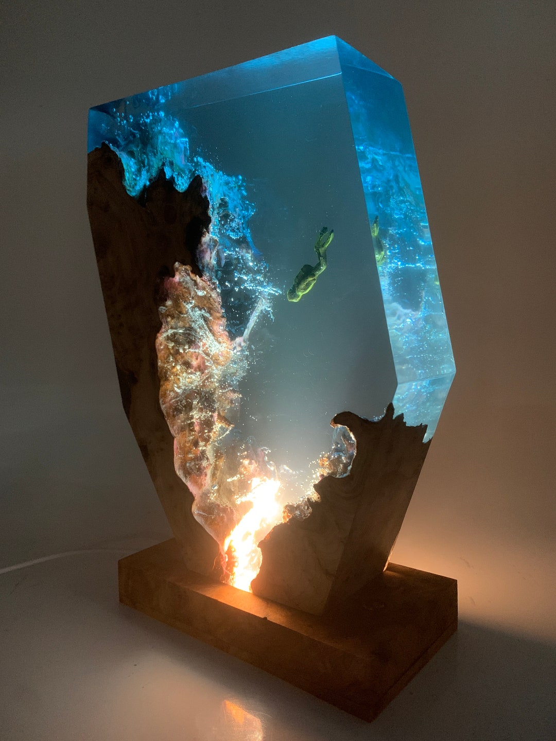 Epoxy Resin Ocean Lamp: Diver Night Light, Wood Decor - Etsy
