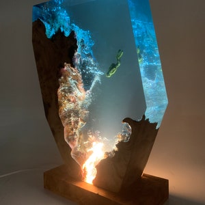 Epoxy Resin Ocean Lamp: Diver Night Light, Wood Decor