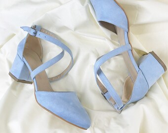Baby Blue Wedding Shoes, Bridal Shoes, Wedding Heels, Blue Wedding Shoes, Blue Sede Wedding Shoes, Criss Cross Shoes, Blue Bridal Block Heel