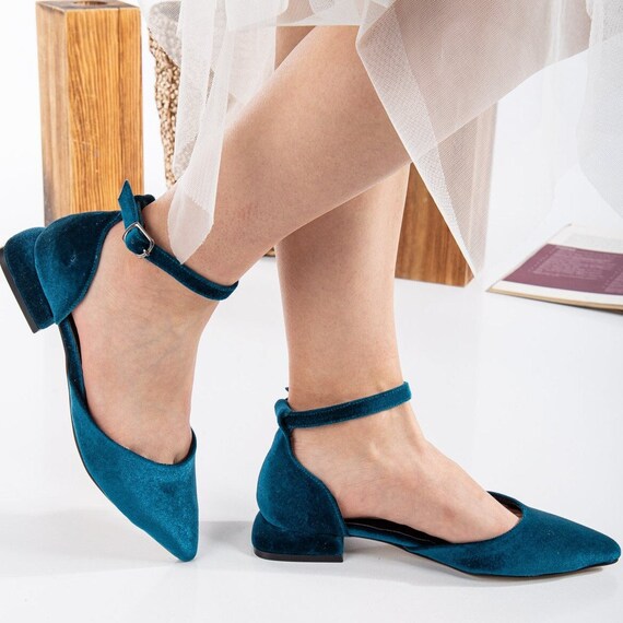 Blue velvet flats new arrivals