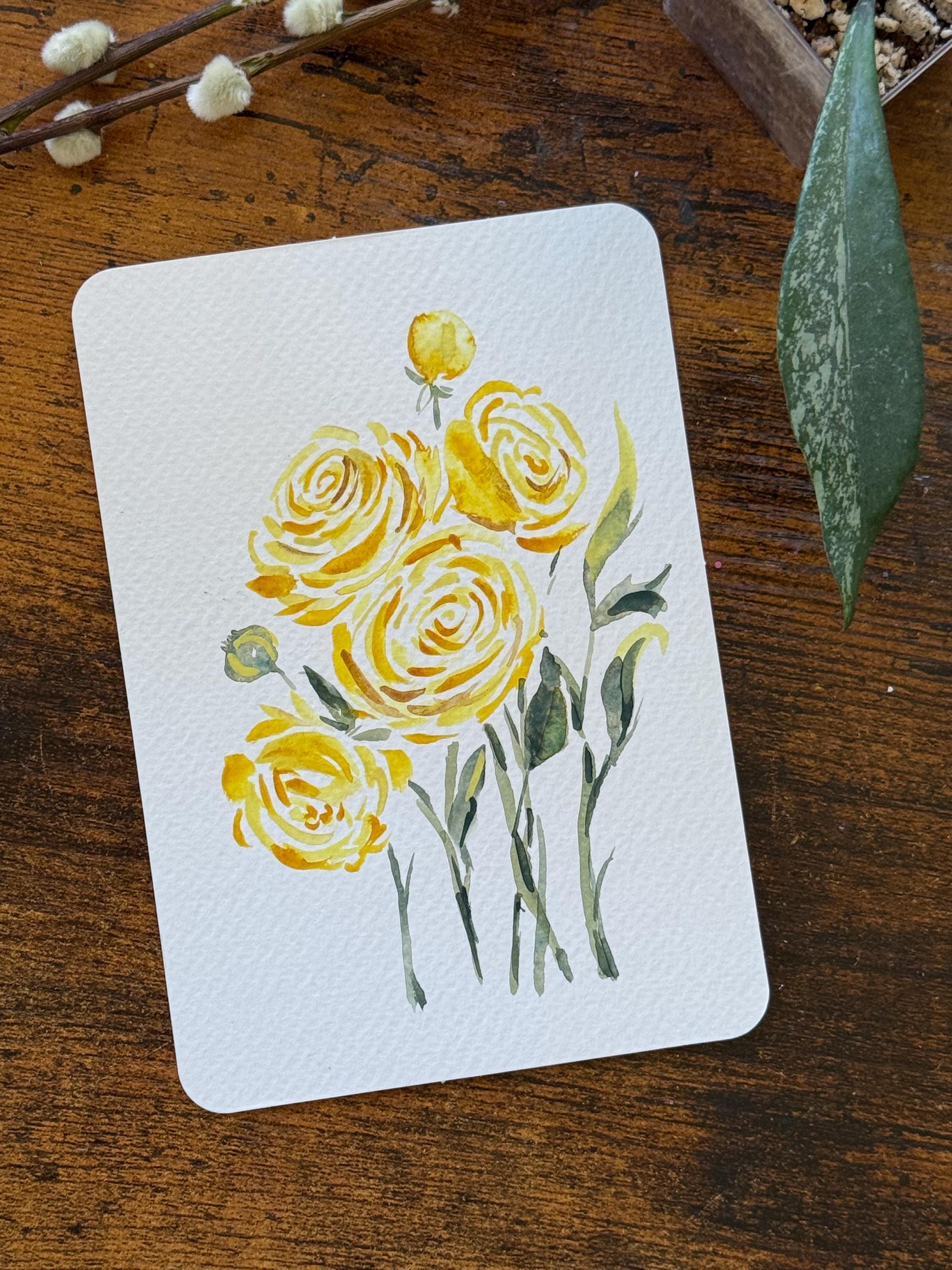 Yellow Ranunculus Watercolor Postcard