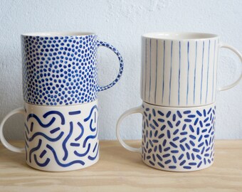 Hand Painted Porcelain Mug - Blue Pattern