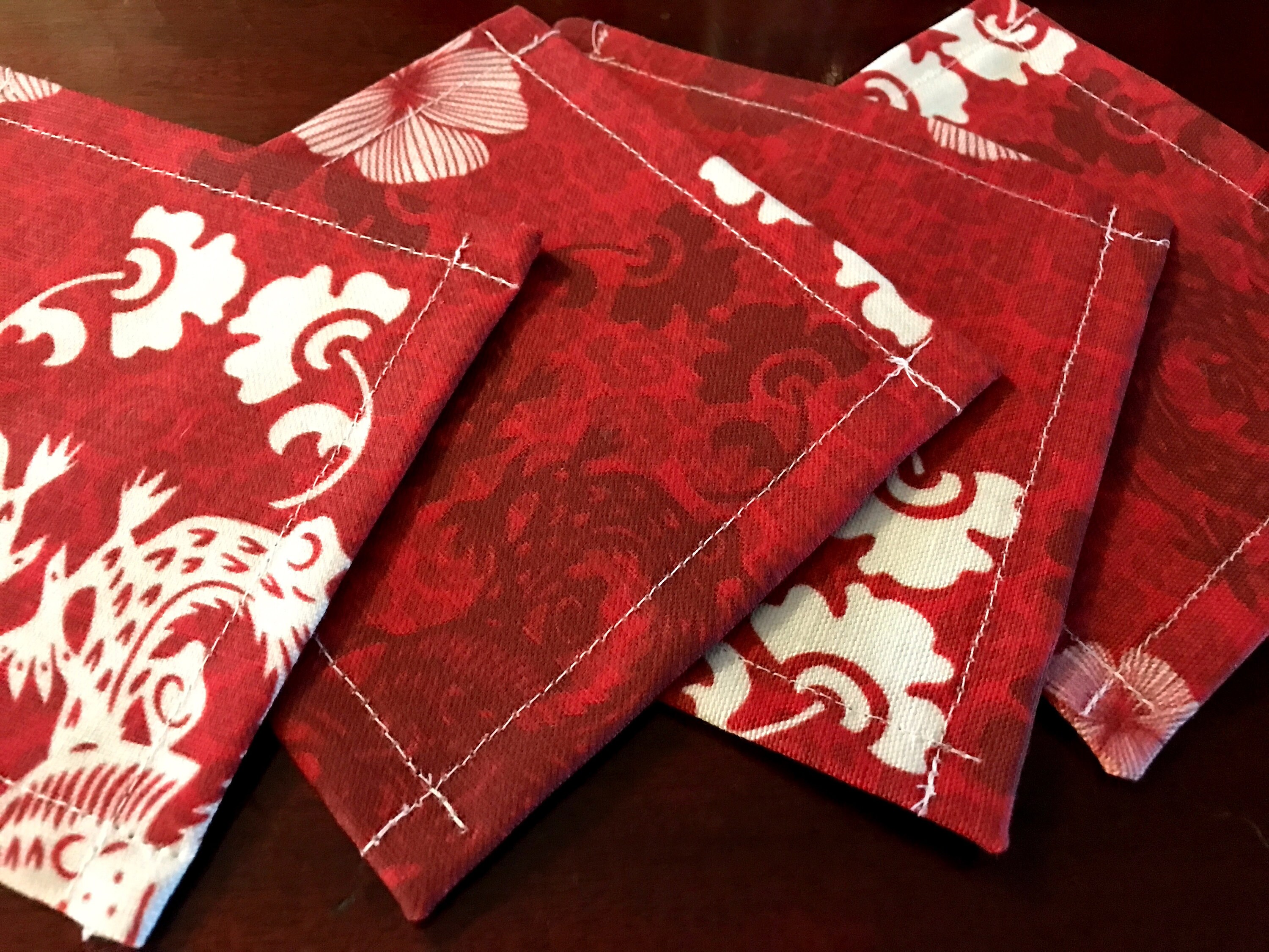 Dragons damask fabric cocktail napkin set of 4 in red white Etsy