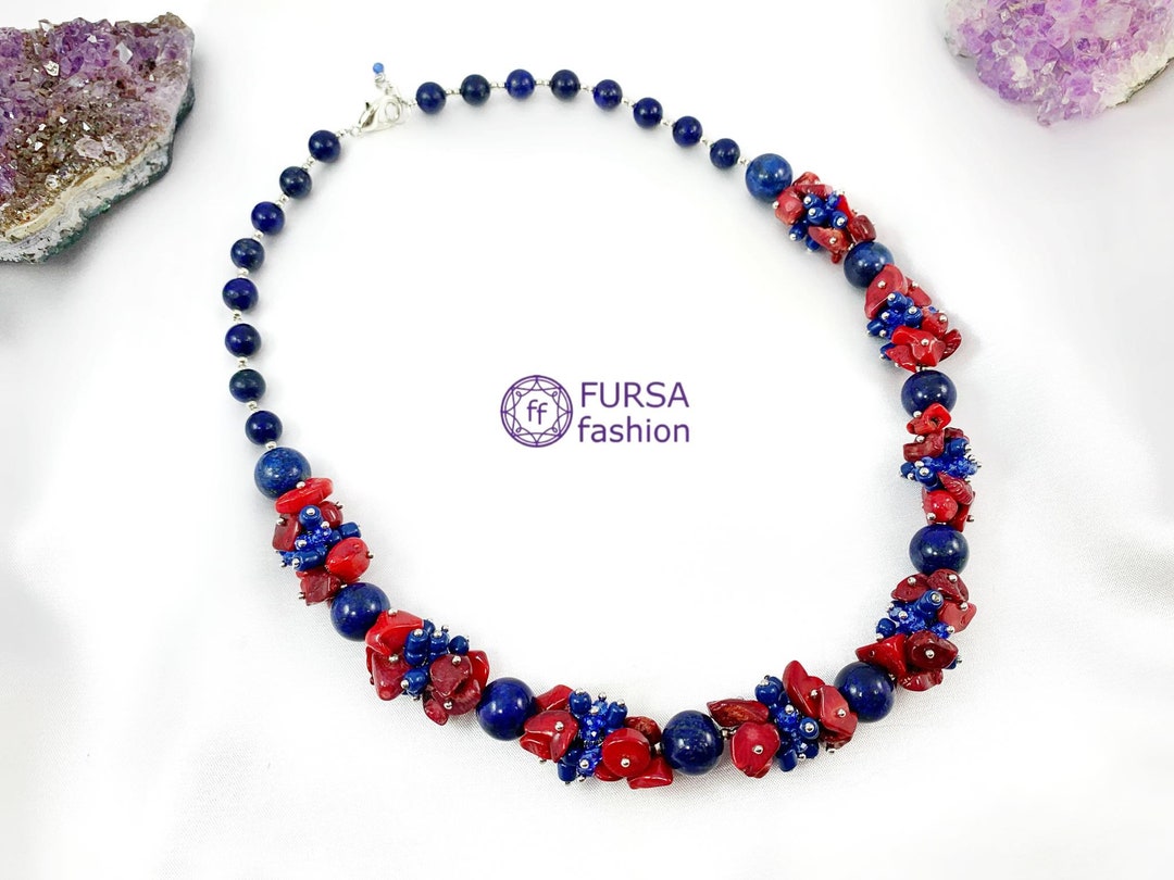 Blue Necklace. Red Necklace. Lapis Lazuli With Coral.ethnic Necklace