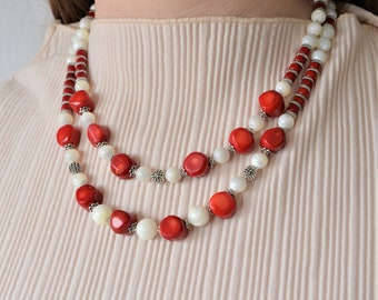 Natural Coral Necklace, Red Coral Necklace, Genuine Coral Necklace, Coral Beaded Necklace, Minimalist Corals, Vintage Style Jewelry