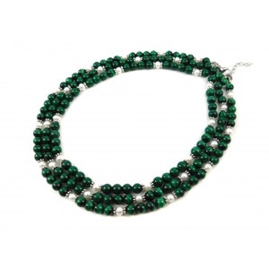 Malachite and pearl necklace/Necklace for the bride/A gift wife/Green necklace/White jewelry/Gemstone and fresh water pearl timeless classic image 3