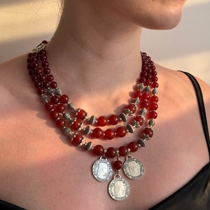 Carnelian necklace real, Ethnic style, Ukrainian jewelry, Charm necklace, Dainty red necklace, Statement necklace, Gift for her