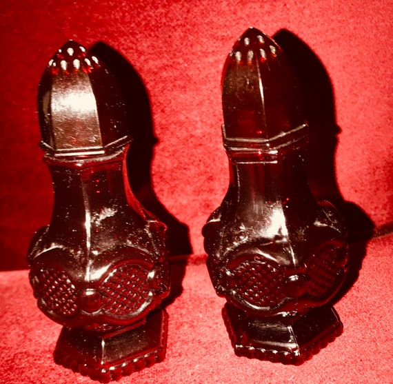 Avon Ruby Red Cranberry Glass Salt and Avon Ruby Red Cranberry Glass Salt and