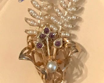 Vintage sarah coventry Brooch 1950s Golden Fern in original box.