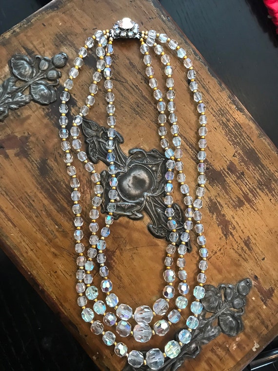 Vintage Triple Strand Crystal Necklace 1950’s.