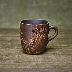 Handmade teacup pottery mug ceramic engraved cup housewarming gift