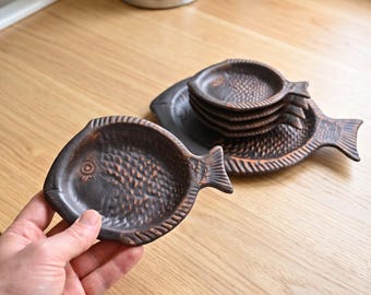 Ceramic Plates Set of 5 – Handcrafted Clay Sushi & Fish Serving Dishes