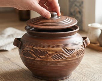 Baking Dish with Lid: Ukrainian Pottery Clay Cookware, Handmade Oven Safe Casserole