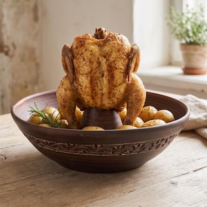 Bakeware Clay Chicken Roaster: Unglazed Clay Pan, Large Casserole Pot for Cooking