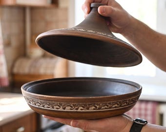 Handmade Ceramic Tagine Pot – Moroccan Cooking Pan with Lid, Artisan Clay Cookware