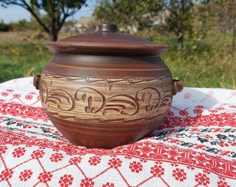 Handmade Ceramic Pot with Handles and Lid Red Clay Dutch Oven Meat Saucepan Ceramic Bread Baker Pan Pottery