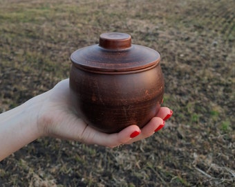 Kleiner Keramik-Backtopf mit Deckel Keramik Ton Küchendekor Backgeschirr Kochen Kochgeschirr-Auflaufform Steinzeug-Topf Bedeckter Auflauf