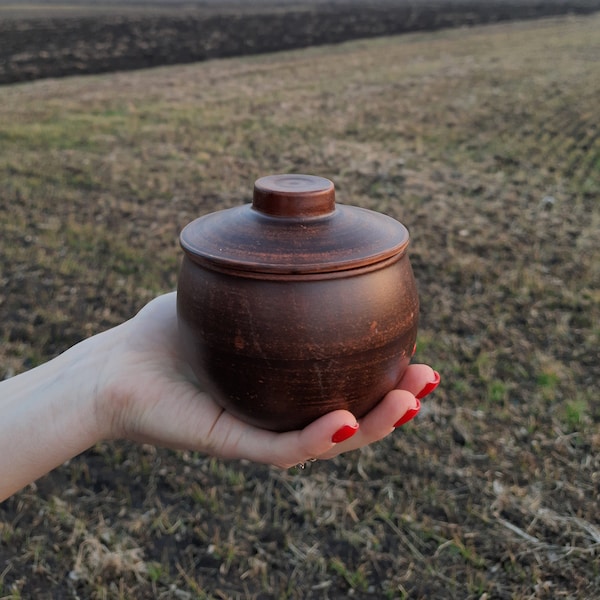 Petite marmite en céramique avec couvercle Poterie Argile Décor de cuisine Ustensiles de cuisson Cuisson Ustensiles de cuisine Casserole