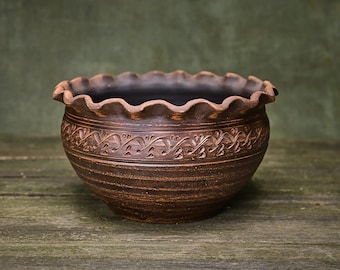 Handmade ceramic pot clay bowl Ukrainian art farmhouse home decor pottery lower gift makitra
