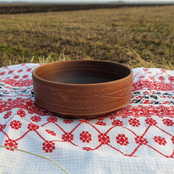 Clay Bowl Handmade Earthenware Bowl Rustic Soup Tureen Dish Red Clay Plate Brown Plate Pottery Ceramic