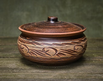 Ceramic pot with lid handmade gifts food pottery cauldron bowl set unglazed clay pot cooking casserole rustic kitchen decor dutch oven 66oz