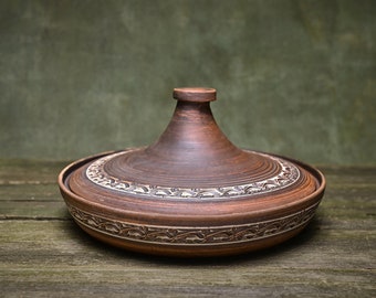 Tajine zum Kochen Großer Keramiktopf Handgemachter Tontopf mit Deckel Backgeschenk für Oma Oma Pfanne mit Deckel Unglasierte Keramik Charlottenpfanne