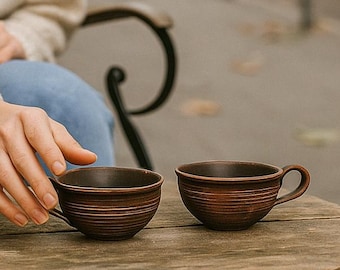Handmade Terracotta Coffee Mug Set: Rustic Ceramic Pottery Cups