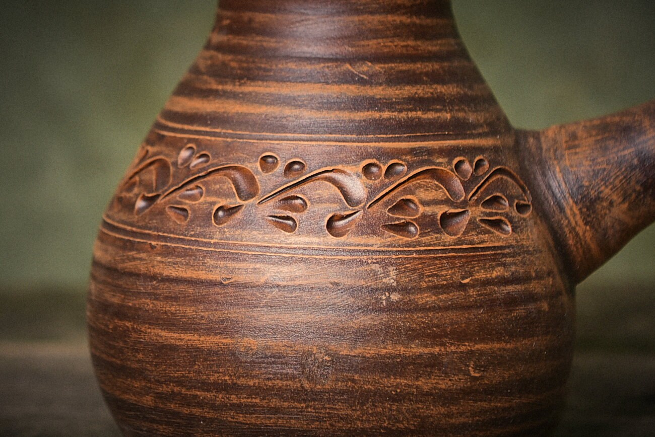 Handmade Ceramic Cezve Red Clay Coffee Pot With Handle Eco