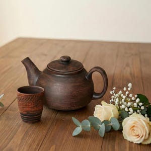 Handmade Japanese Tea Set – Ceramic Teapot & Rustic Clay Tumbler