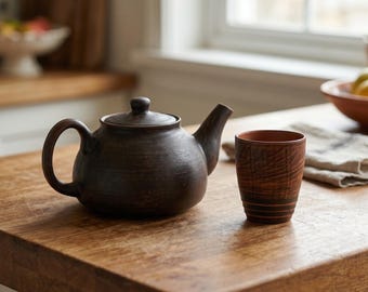 Ceramic Japanese Tea Set – Handmade Teapot with Rustic Clay Cup