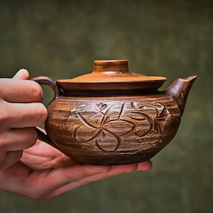Teapot: Handmade Clay Teapot, Red Ceramic Pot, Small Pottery Tea Kettle Gift