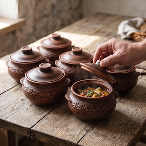 Olla de barro para cocinar, olla holandesa, fuente para hornear de cerámica sin esmaltar, olla pequeña, utensilios de cocina rústicos