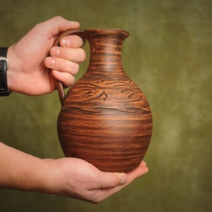 Handcrafted Ceramic Jug Clay Pitcher Handmade Jar for Wine, Water, Juice, Milk, Vodka 1800 ml 60 fl.oz image 2